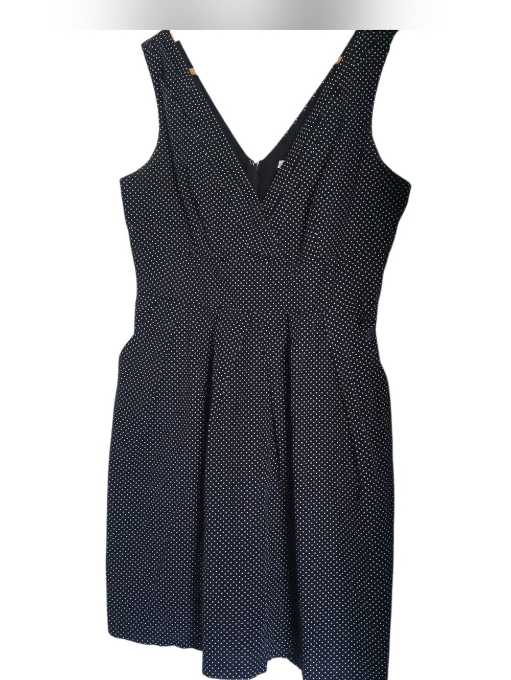 Corey P Cocktail Mini Dress Black White Polka Dots Side Pockets Zip Back M/L